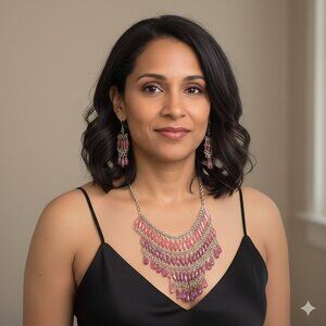 Elegant Pink and Purple Beaded Necklace Set